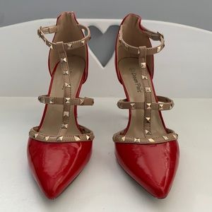 Red 4” heels with gold studs
